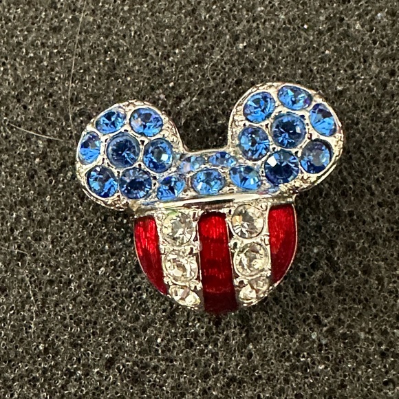Patriotic Mickey Mouse Tac Pin. Marked SWAROVSKI and DISNEY. Silver Tone. 1”x1” - Picture 2 of 4